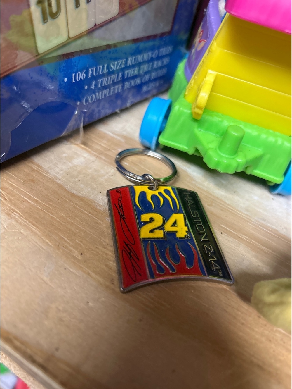 Vintage NASCAR Jeff Gordon #24 Keychain with Flames and Signatures